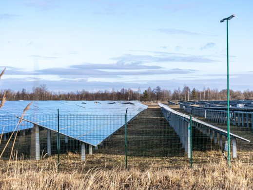 Electrical farm with ground mount solar array installation. 