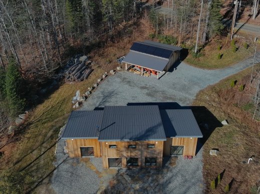 Bird's eye view of residential roof mount installation in Londonderry, VT. Bird's eye view of residential roof mount installation in Londonderry, VT.