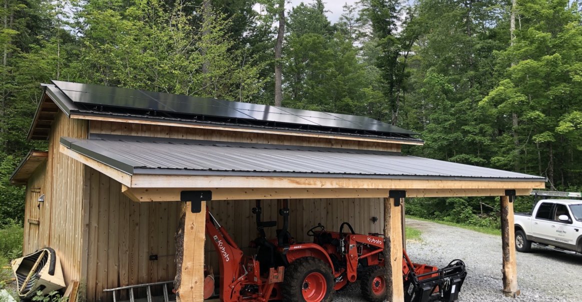 Garage view of roof mount solar panel installation. Garage view of roof mount solar panel installation.