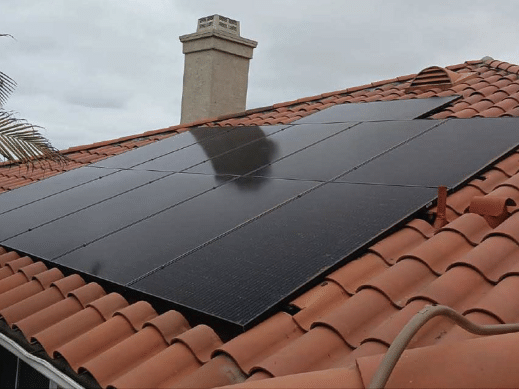 Side view of solar panels from a residential installation. Side view of solar panels from a residential installation.